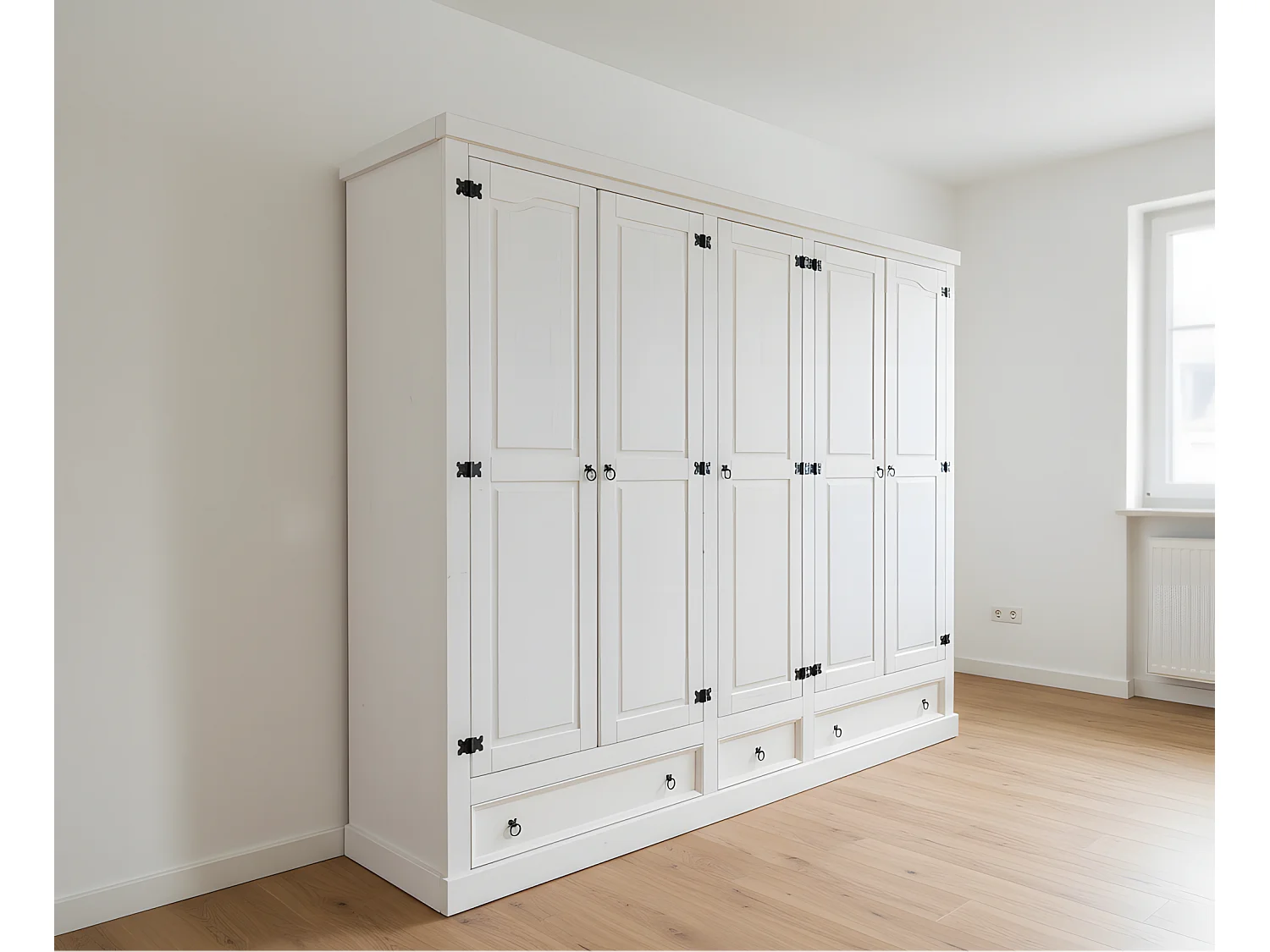 New Mexico Armoire 5 tiroirs avec 3 tiroirs , largeur 244 cm, hauteur 195 cm, blanc/cire.