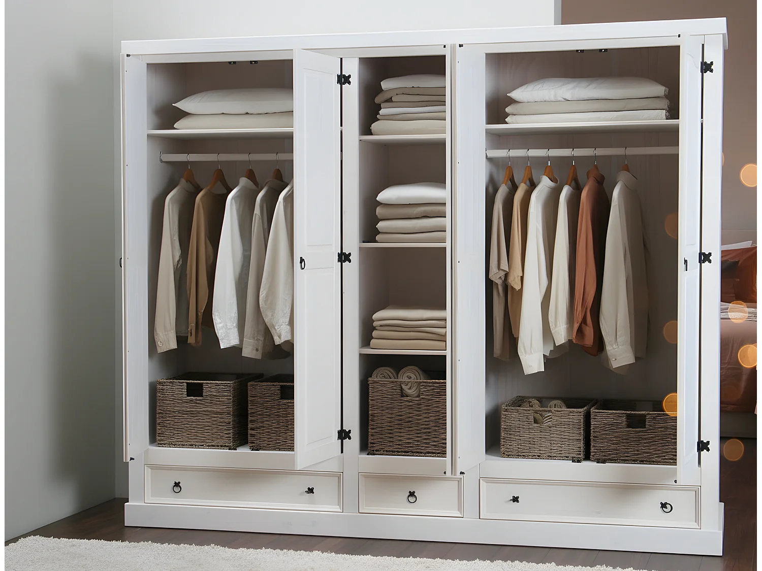 New Mexico Armoire 5 tiroirs avec 3 tiroirs , largeur 244 cm, hauteur 195 cm, blanc/cire.