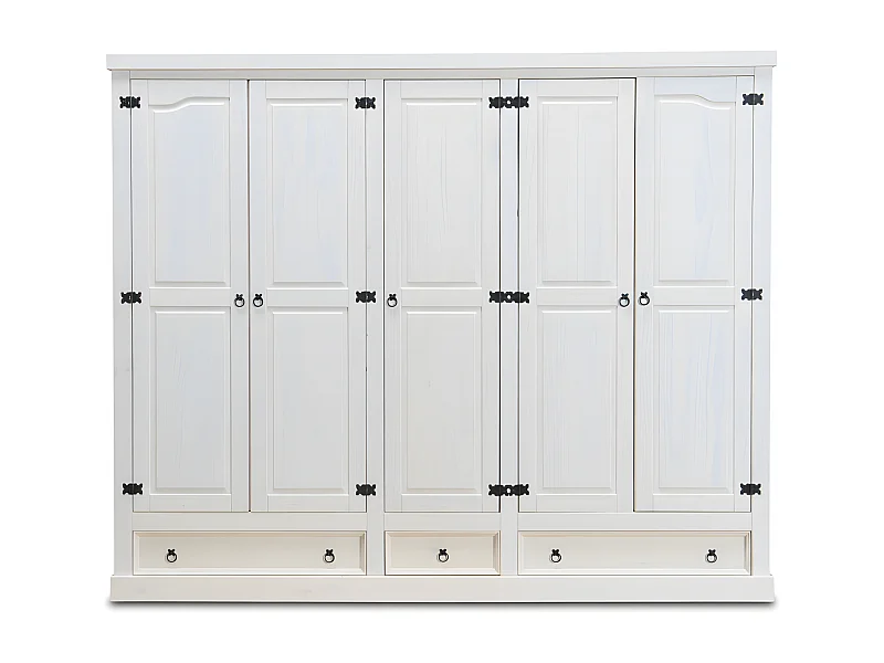 New Mexico Armoire 5 tiroirs avec 3 tiroirs , largeur 244 cm, hauteur 195 cm, blanc/cire.