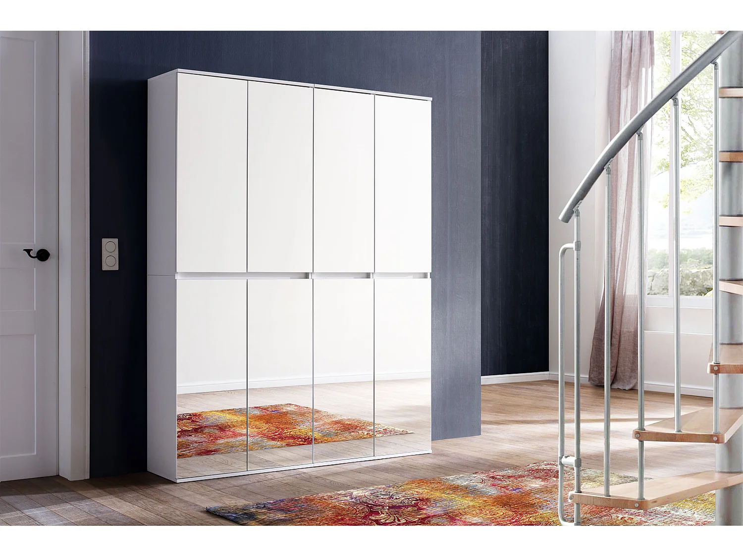 Minor Armoire 8 portes, blanc, miroir.