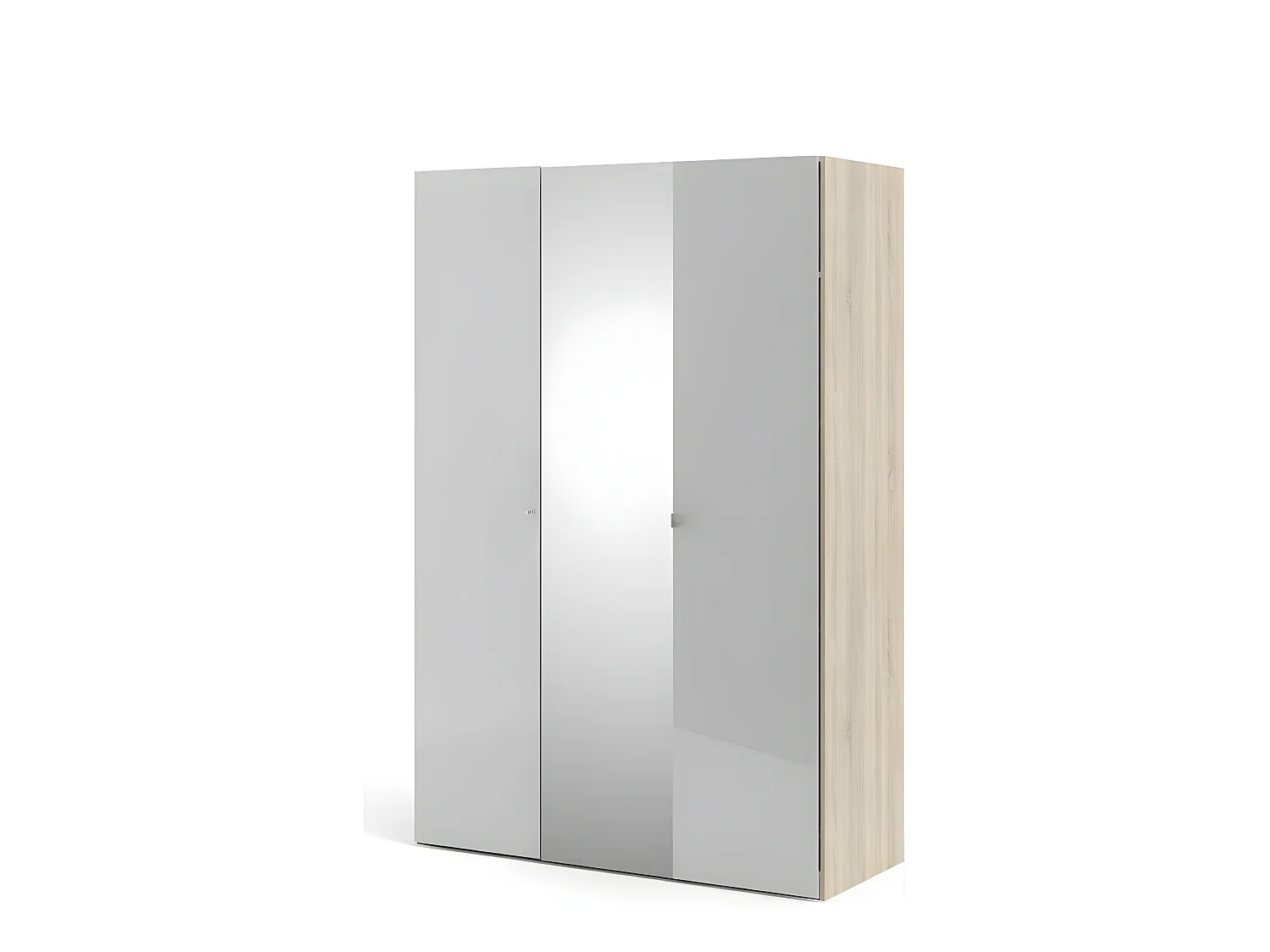 Saskia Armoire 1 porte miroir et 2 portes. Teinte blanc brillant et chêne.