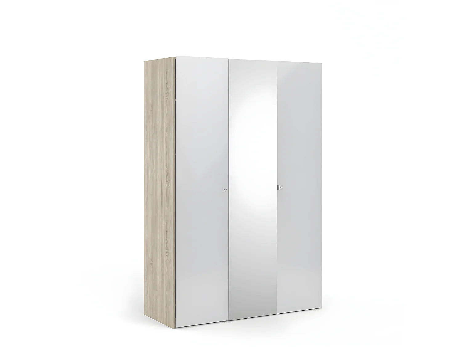 Saskia Armoire 1 porte miroir et 2 portes. Teinte blanc brillant et chêne.