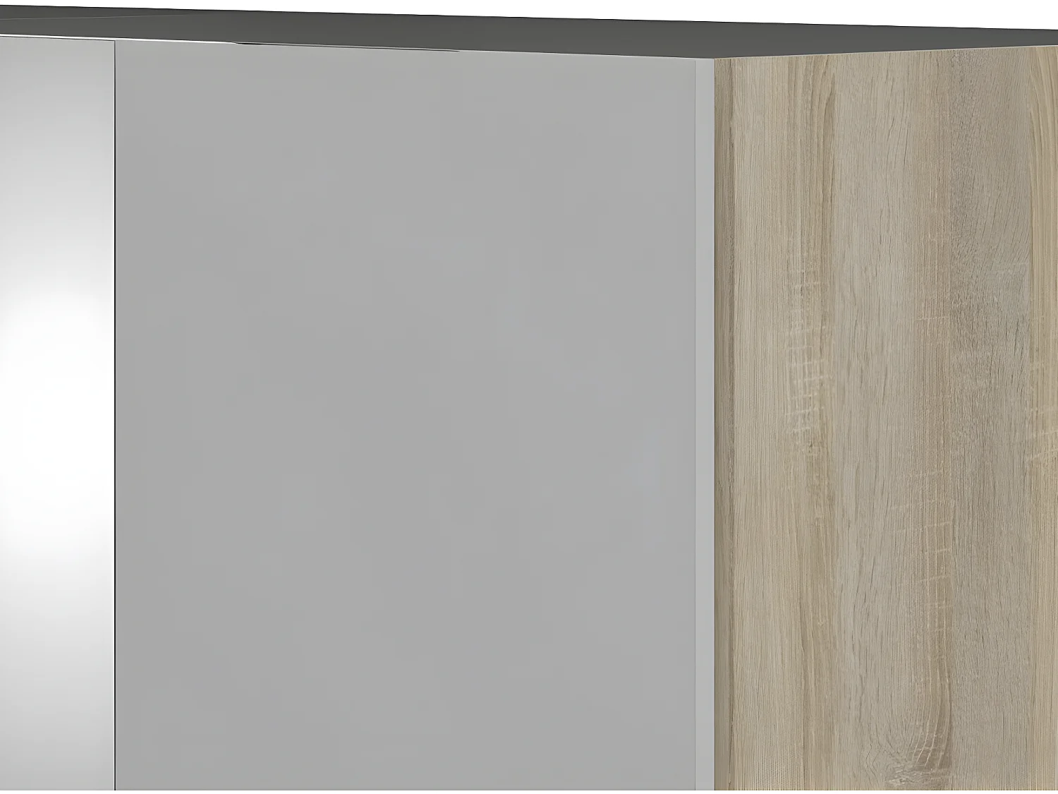 Saskia Armoire 1 porte miroir et 2 portes. Teinte blanc brillant et chêne.