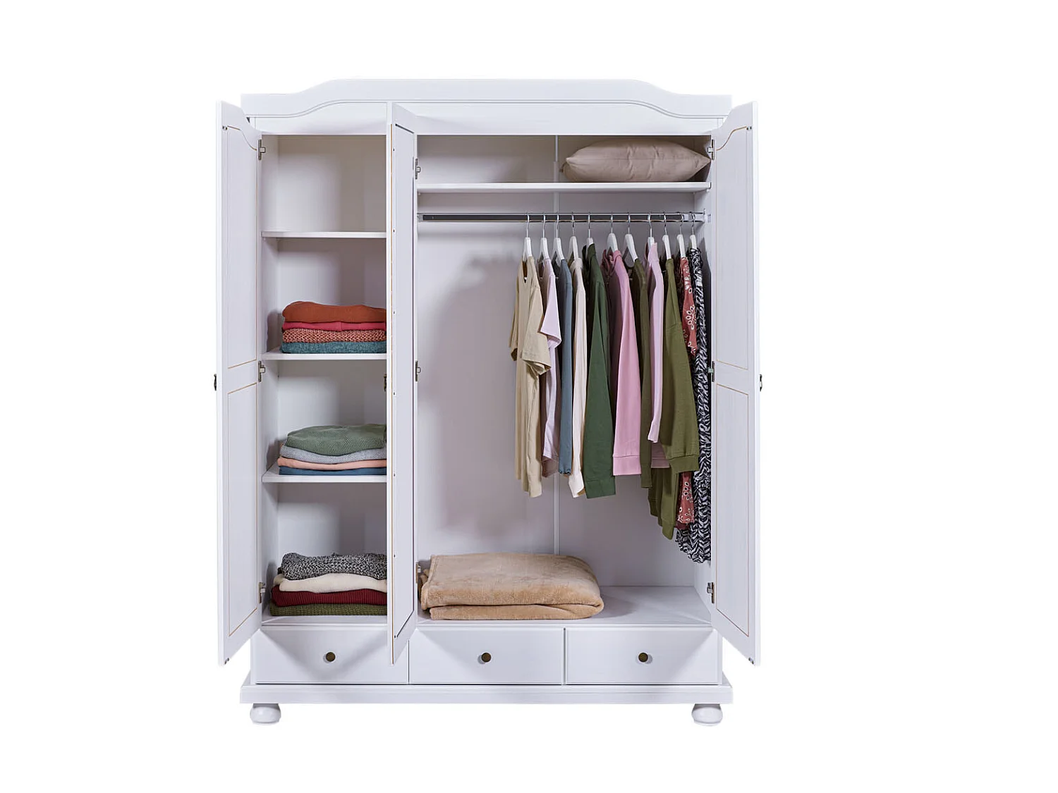 Kapco Armoire 2 portes, 1 porte miroir, 3 tiroirs, blanc.