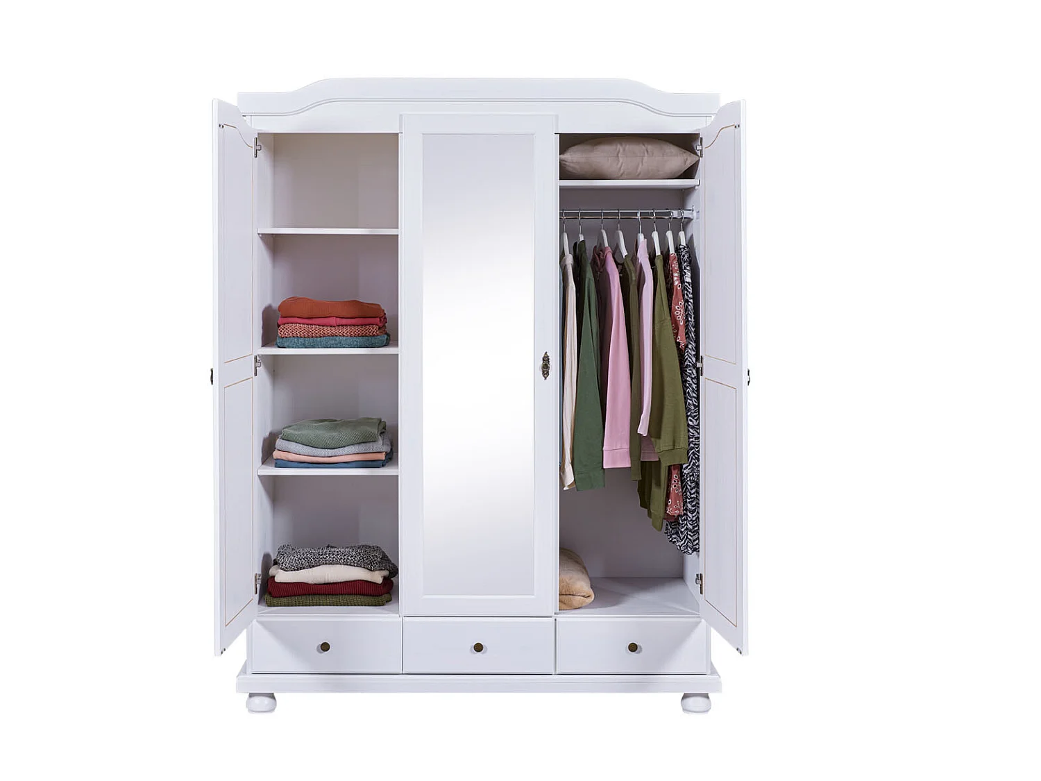 Kapco Kleiderschrank 2 Türen, 1 Spiegeltür, 3 Schubladen, weiss.