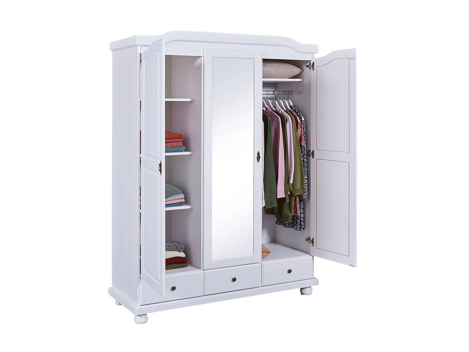 Kapco Kleiderschrank 2 Türen, 1 Spiegeltür, 3 Schubladen, weiss.