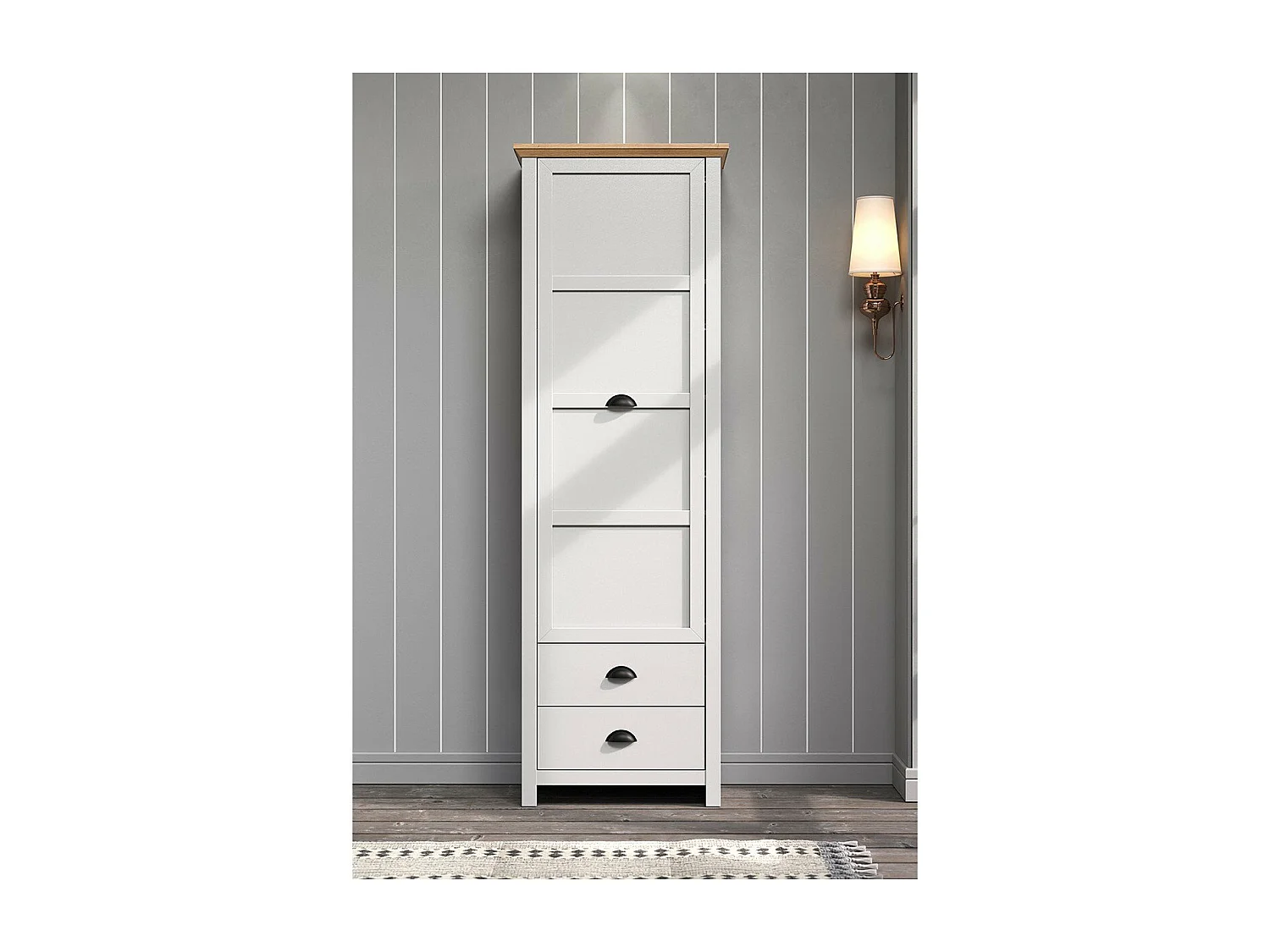 Landside Kleiderschrank 1 Tür, 2 Schubladen, grau.