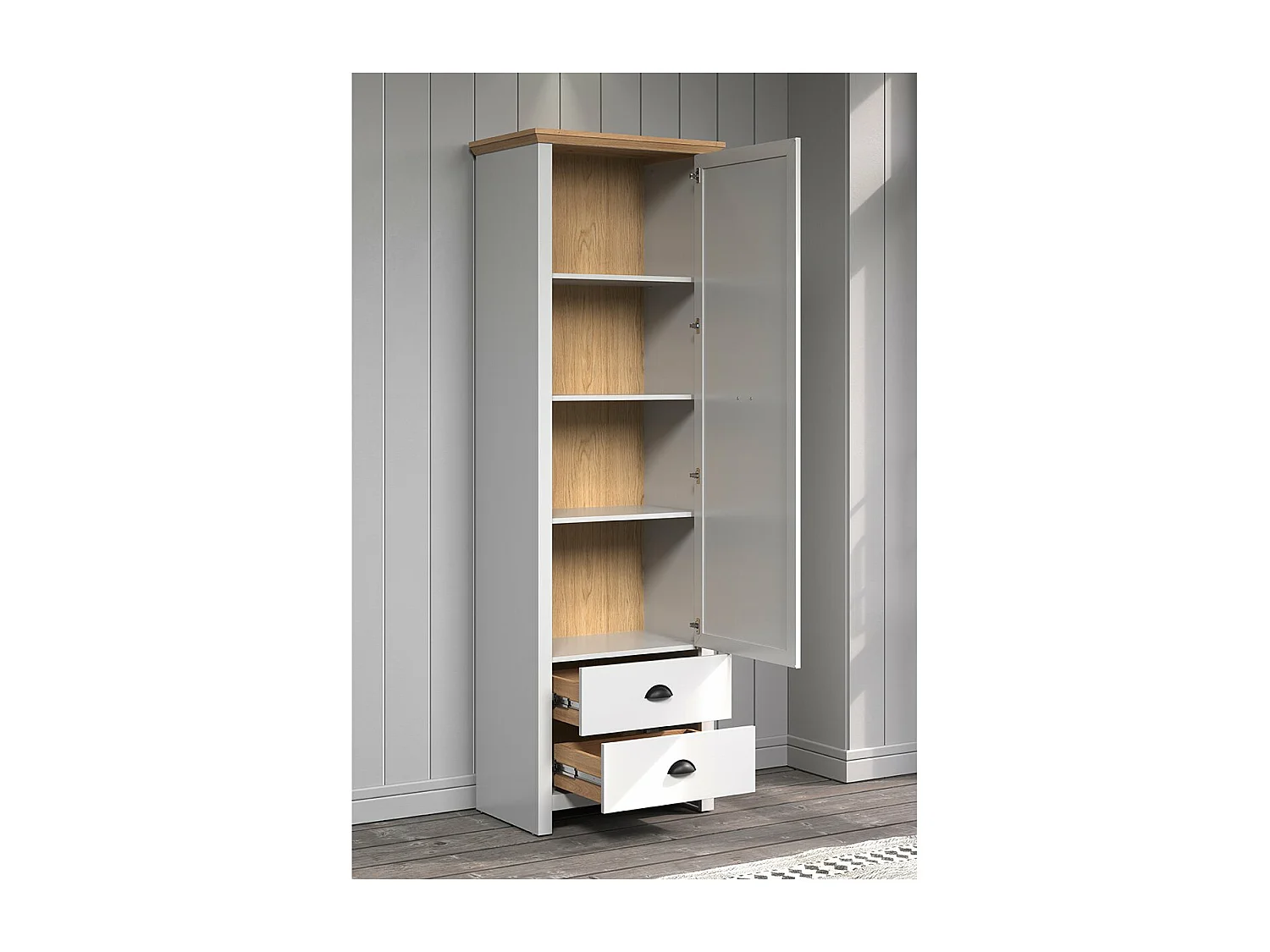 Landside Kleiderschrank 1 Tür, 2 Schubladen, grau.