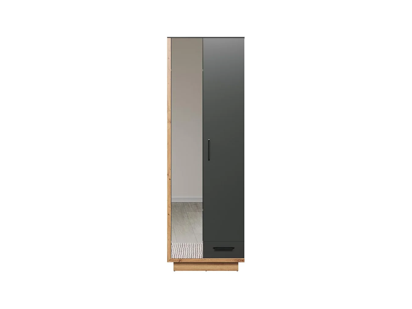 Synnax kledingkast 1 groot deur, 1 klein deur, 1 lade grijs,eik decor.