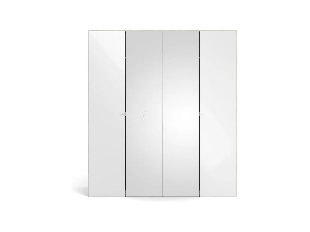 Saskia Armoire 2 portes, 2 portes miroirs, finition chêne structuré, blanc brillant.