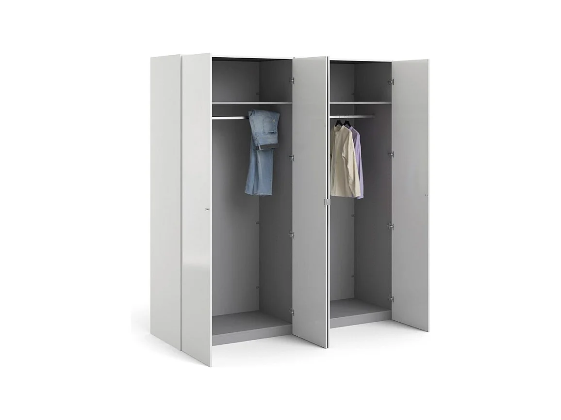 Saskia Armoire 2 portes, 2 portes miroirs, finition chêne structuré, blanc brillant.