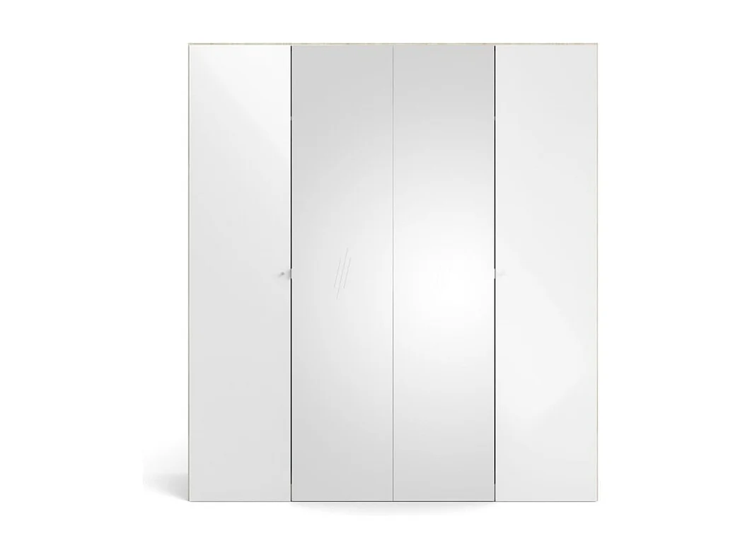 Saskia Armoire 2 portes, 2 portes miroirs, finition chêne structuré, blanc brillant.