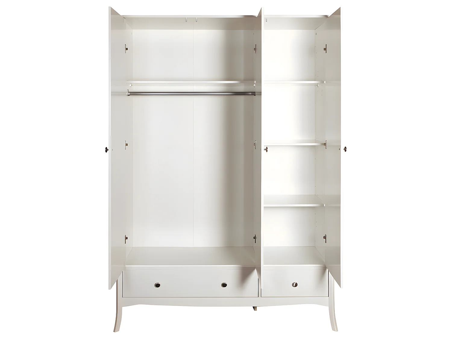 Baroque Armoire 3 portes avec 2 tiroirs largeur 143 cm, hauteur 192 cm, blanc.