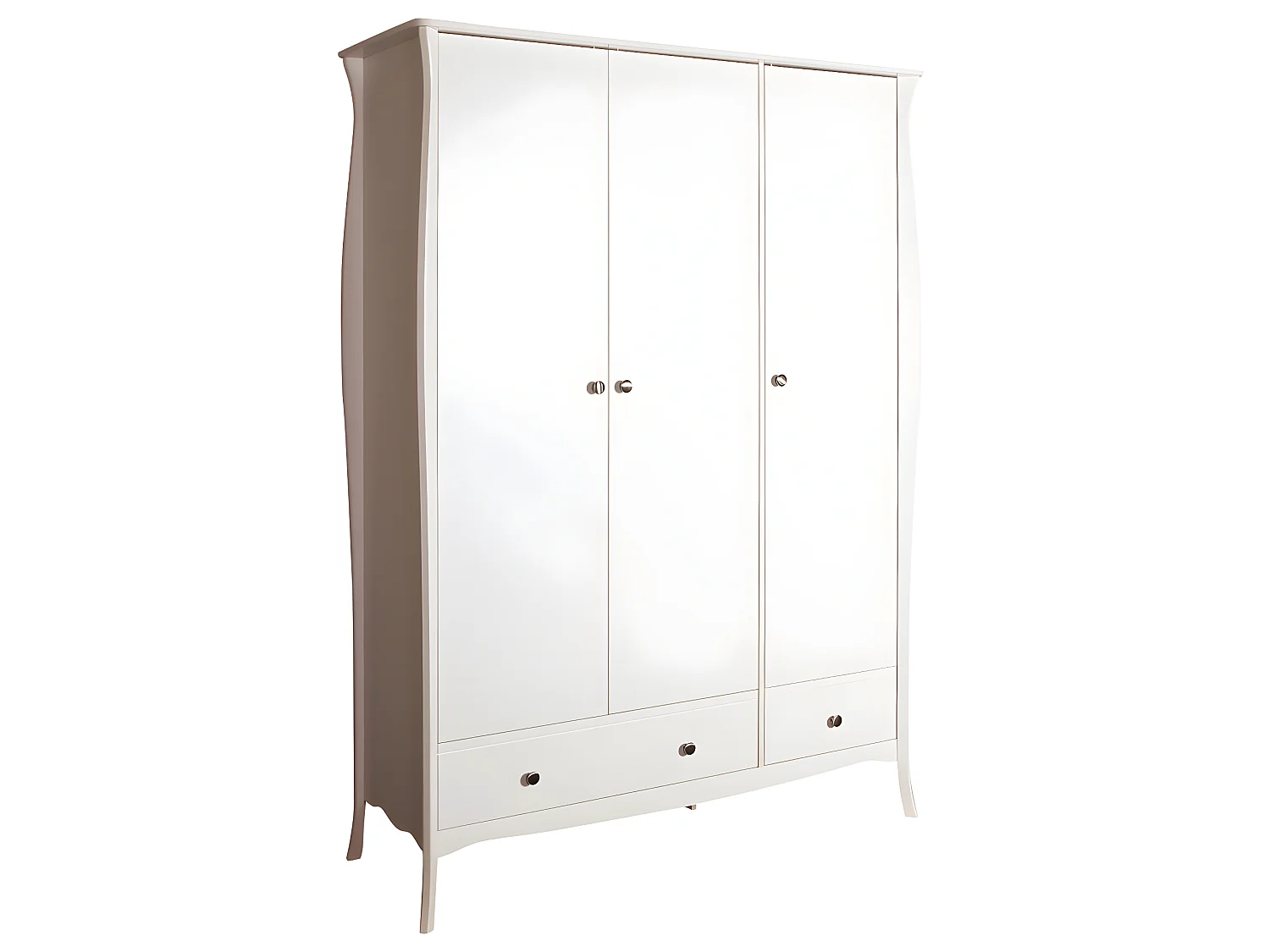 Baroque Armoire 3 portes avec 2 tiroirs largeur 143 cm, hauteur 192 cm, blanc.