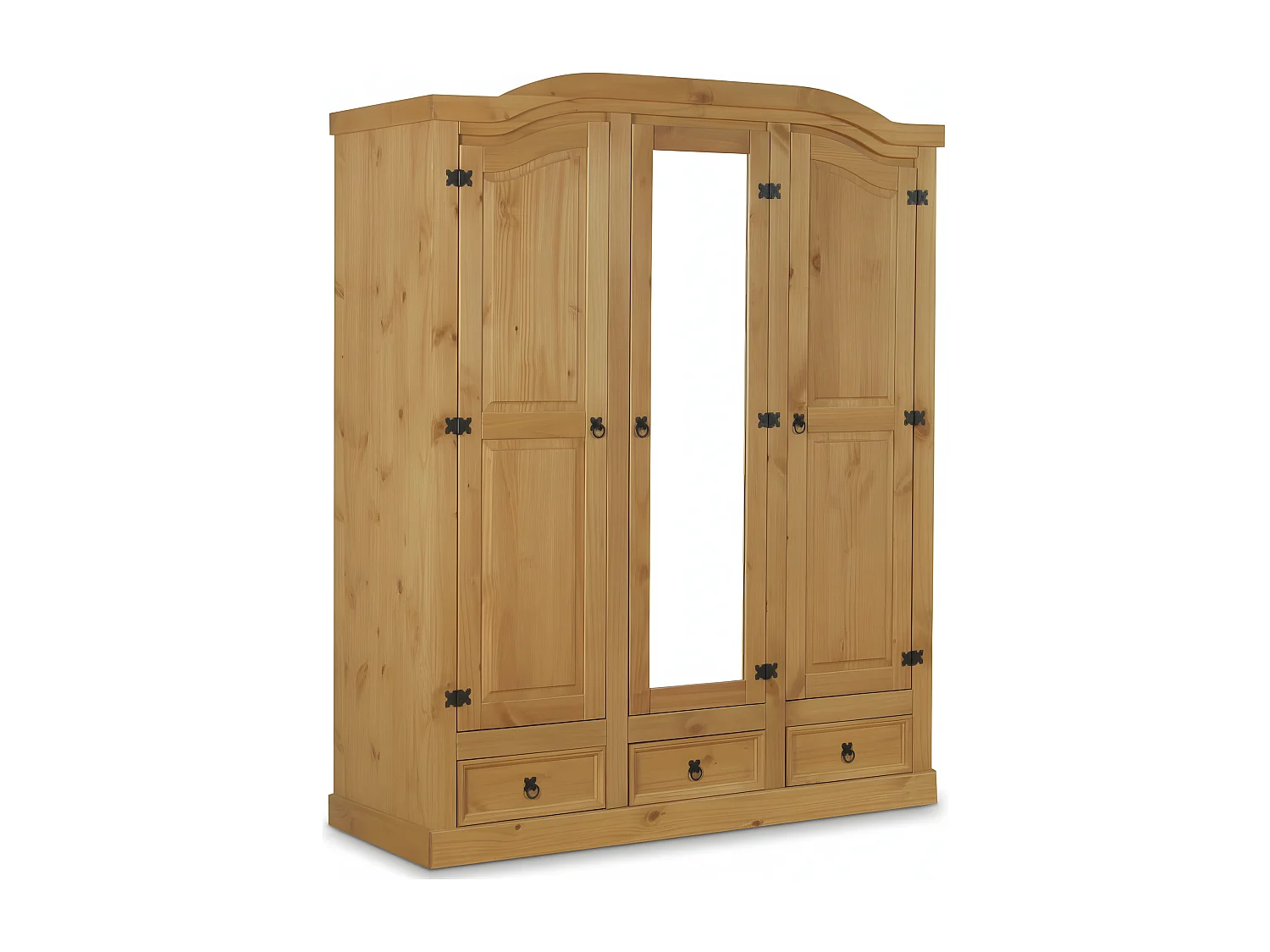 New Mexico Armoire 3 portes avec une porte miroir, 2 portes lambrissées et 3 tiroirs délavés, cirés.