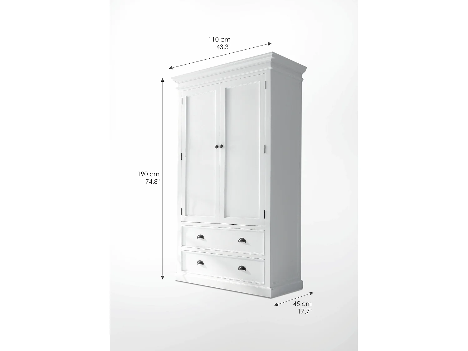 Halifax Armoire avec 2 tiroirs et 2 portes, blanc.