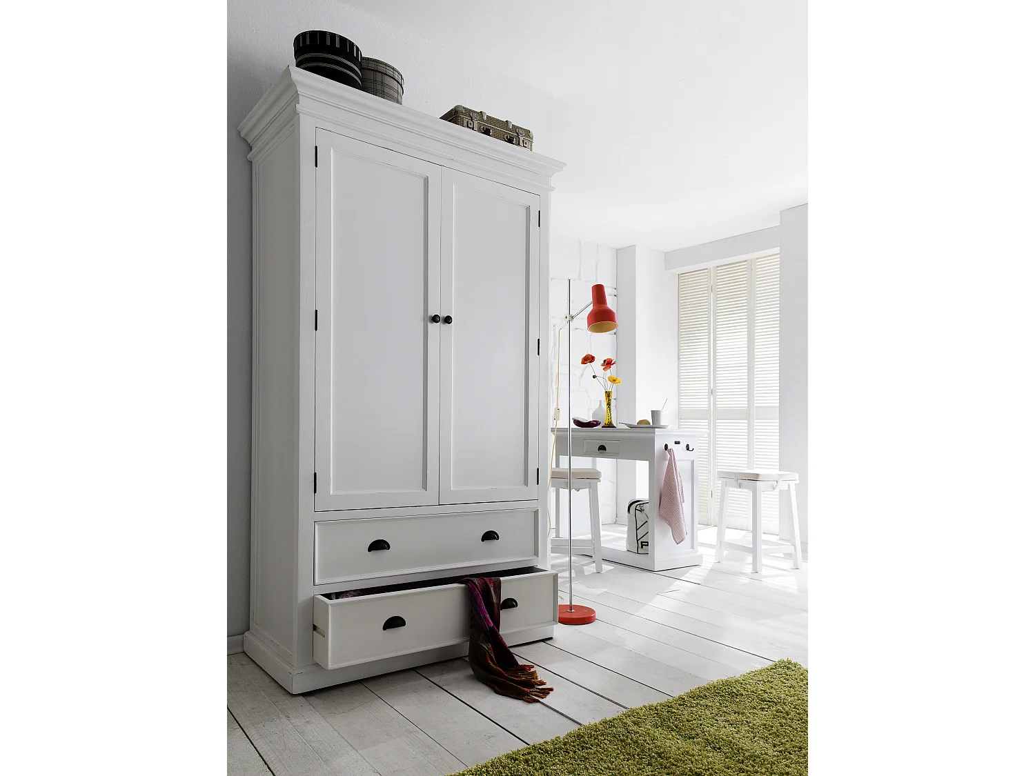 Halifax Armoire avec 2 tiroirs et 2 portes, blanc.