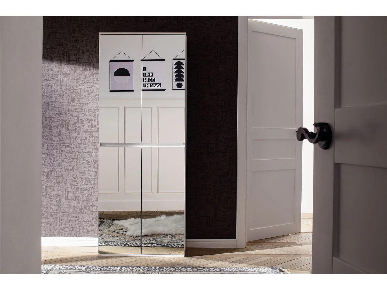 Minor Armoire 4 portes, blanc, miroir.