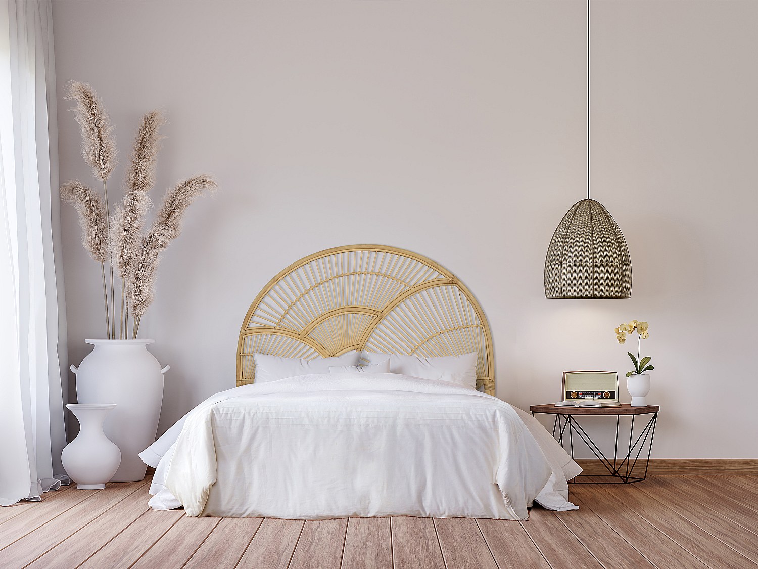 Bett-Kopfteil 140 cm - Rattan - Holzfarben - EFELA