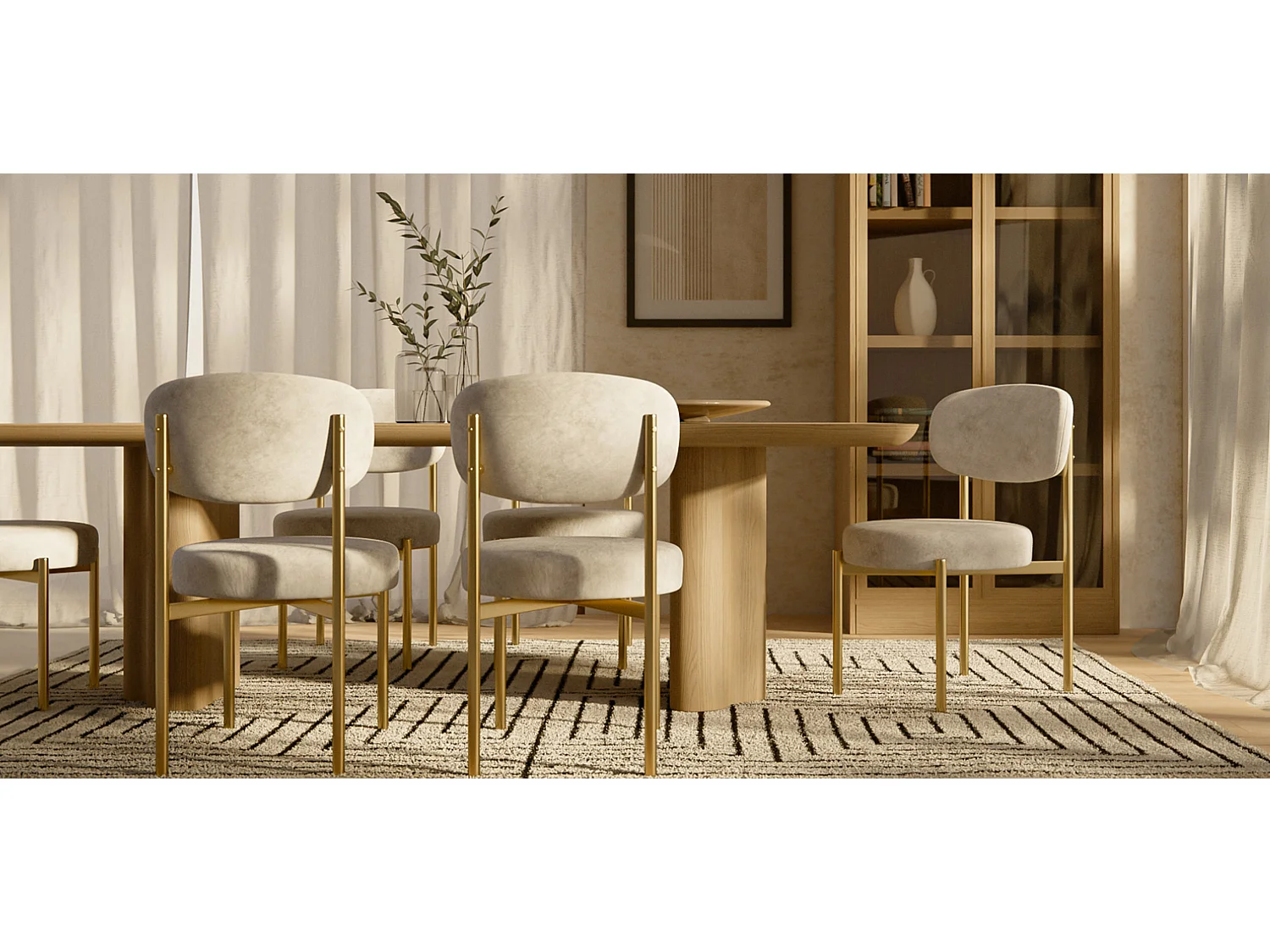 Chaise de salle à manger - Revêtue de Velours - Métal doré - Dahe Beige