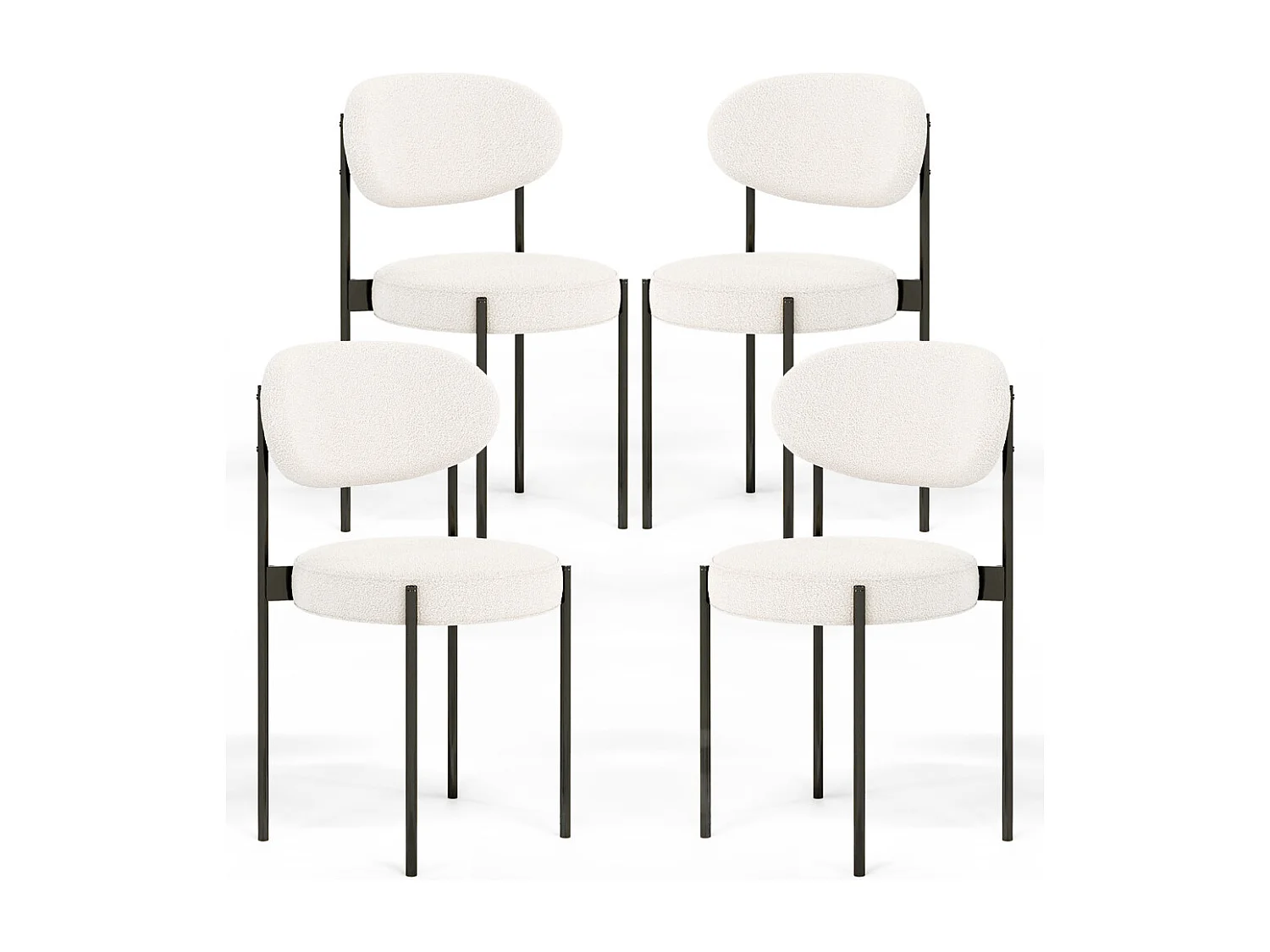 4er-Pack - Esszimmerstuhl - Bezogen mit Bouclé-Stoff - Schwarzes Metall - Margot