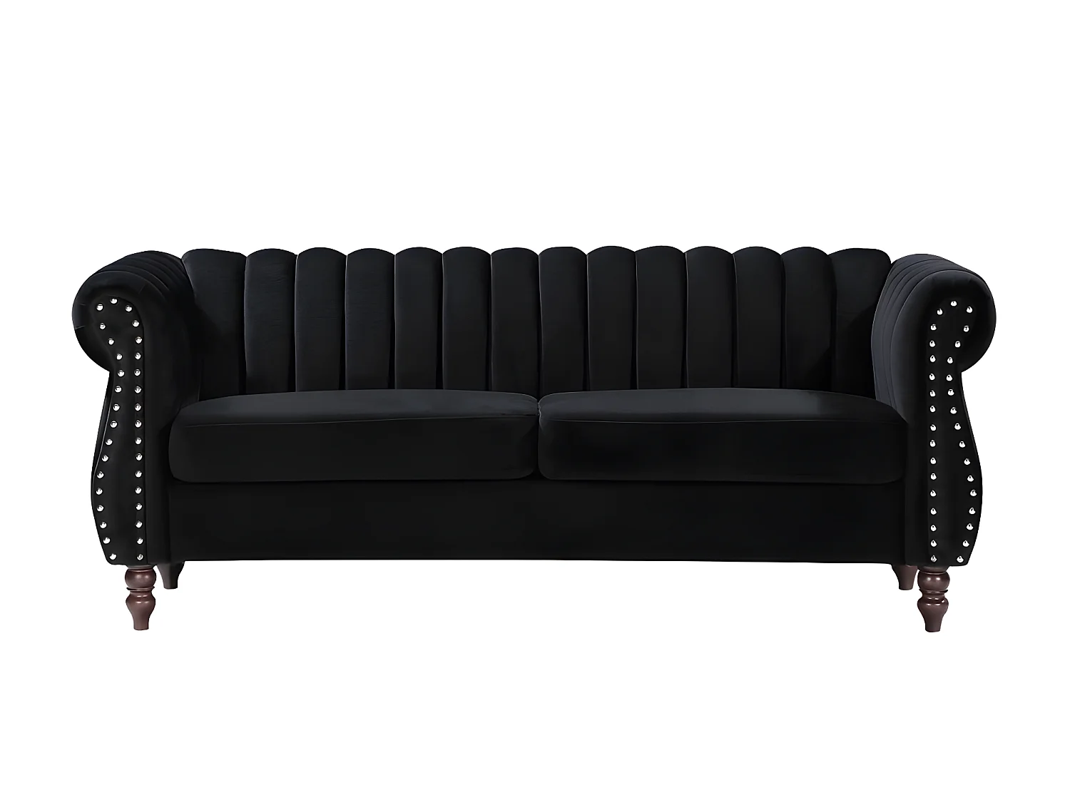 Driezits- en tweezits-Chesterfield-bank van zwart velours TRUMBO