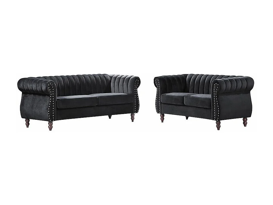 Driezits- en tweezits-Chesterfield-bank van zwart velours TRUMBO