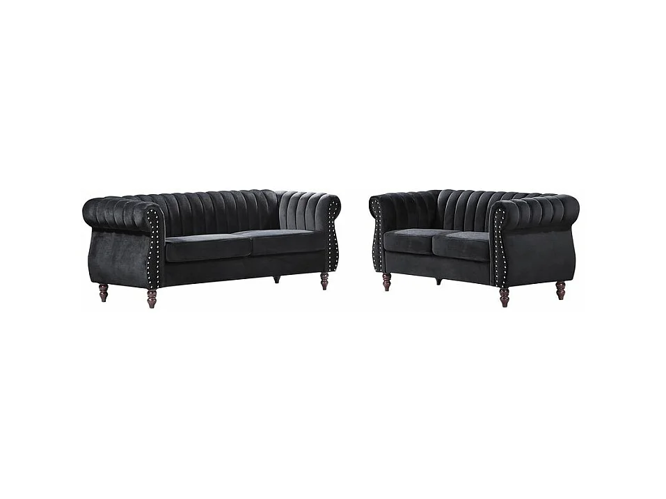 Sofás chesterfield de 3 y 2 plazas de terciopelo negro TRUMBO