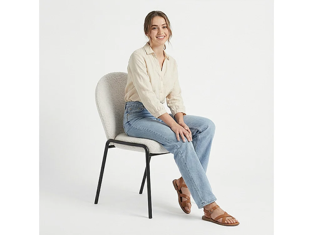 Chaise de salle à manger - Tapissée en tissu bouclé - Erys Blanc