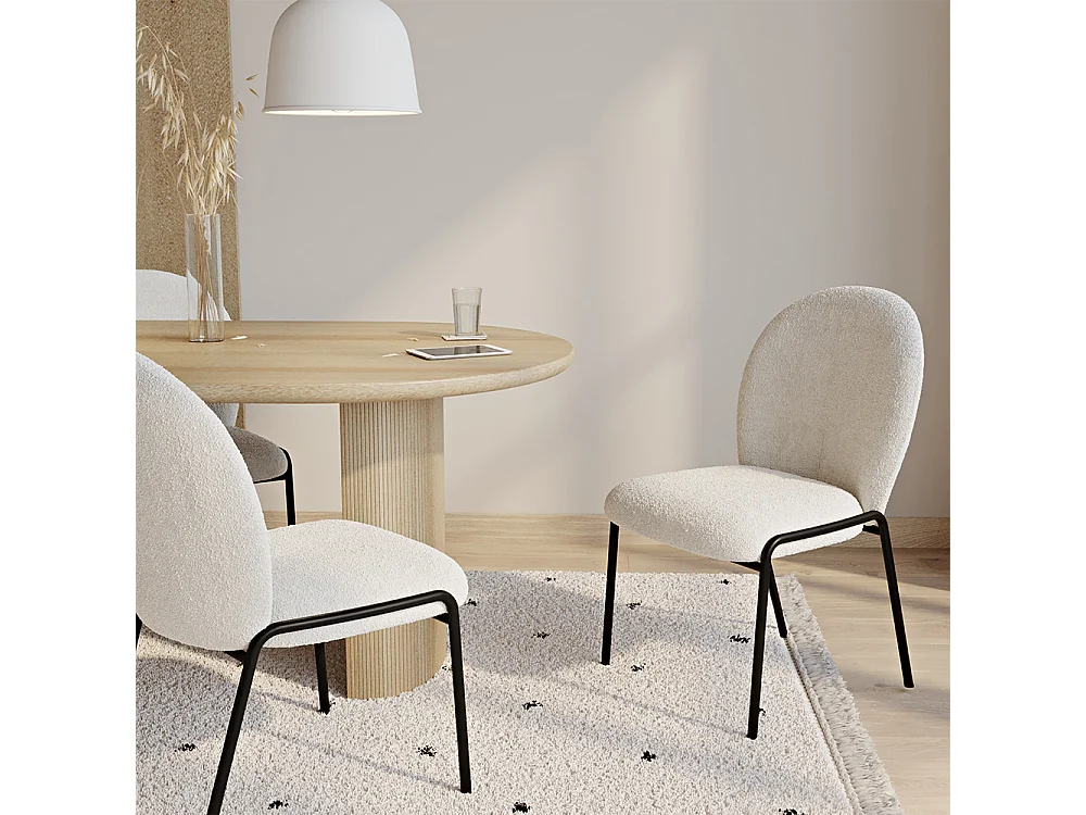 Chaise de salle à manger - Tapissée en tissu bouclé - Erys Blanc
