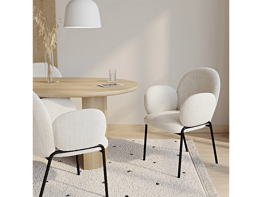 Sedia da Pranzo con Braccioli - Rivestimento in Tessuto Bouclé - Erys