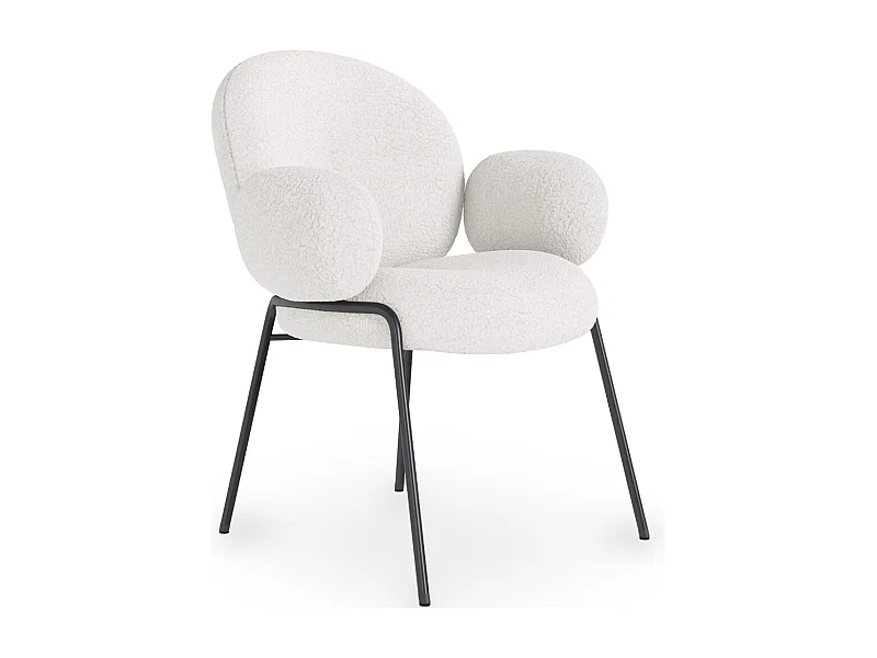Chaise de salle à manger avec accoudoirs - Tapissée en tissu bouclé - Erys Blanc