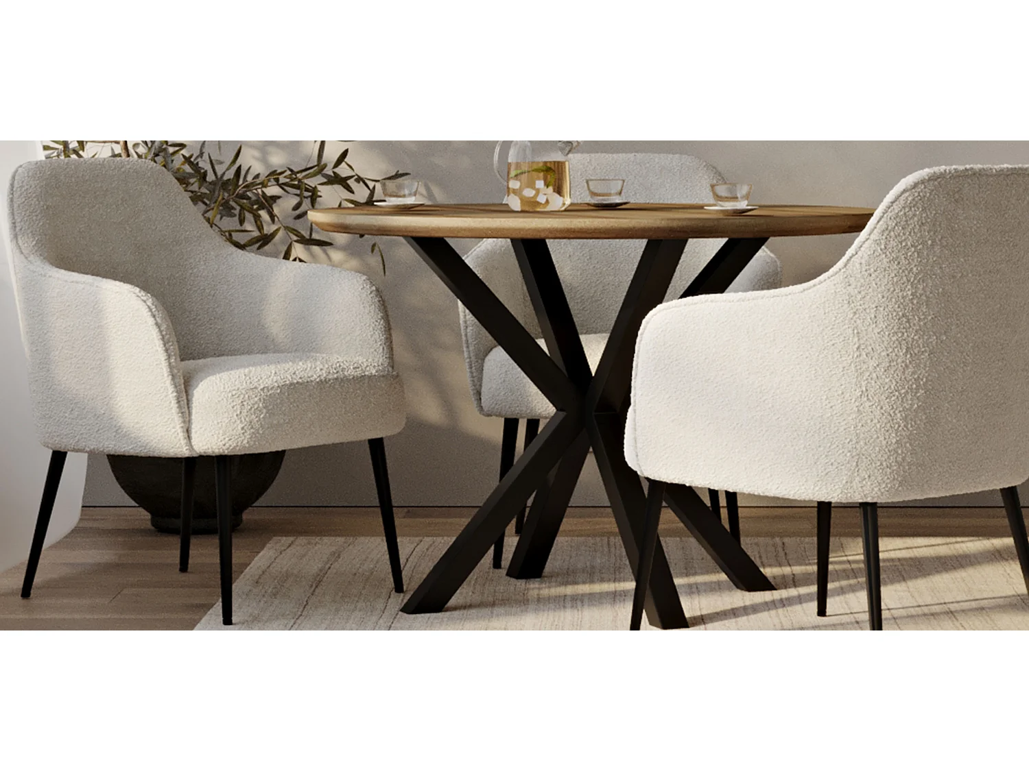 Table à manger ronde - Industrielle - Bois et métal - Bayron Bois naturel