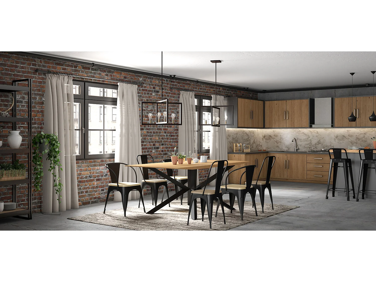 Rechteckiger Esstisch - Industriedesign Holz und Metall - Danr