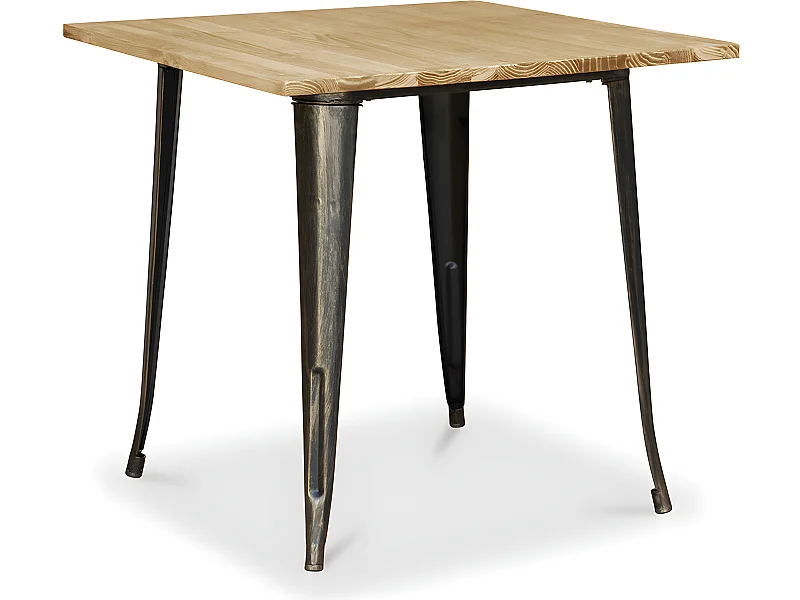 Table à manger carrée industrielle - Bois et métal - Stylix Bronze métallisé