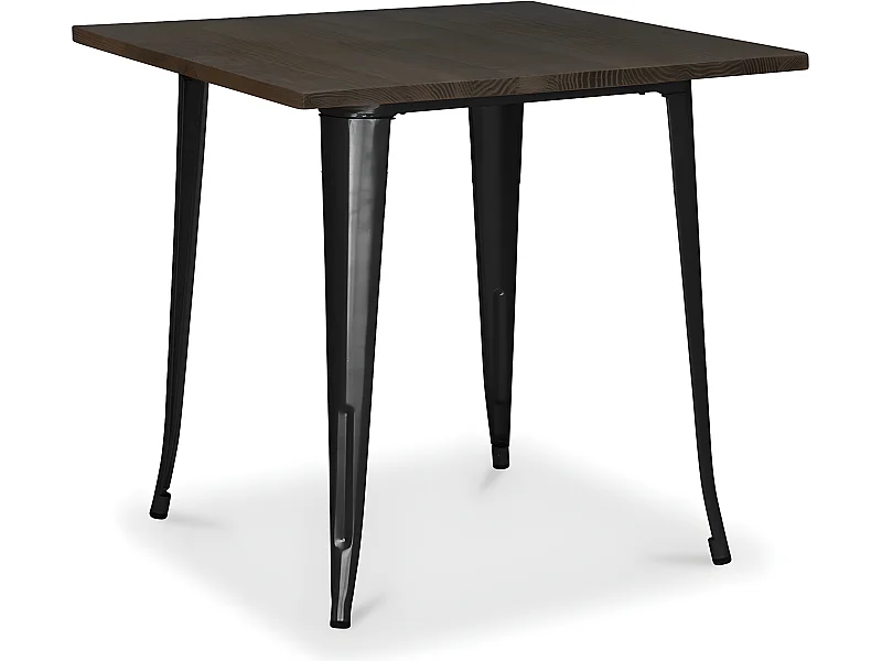 Table à manger carrée - Design industriel - Bois et métal - Stylix Noir