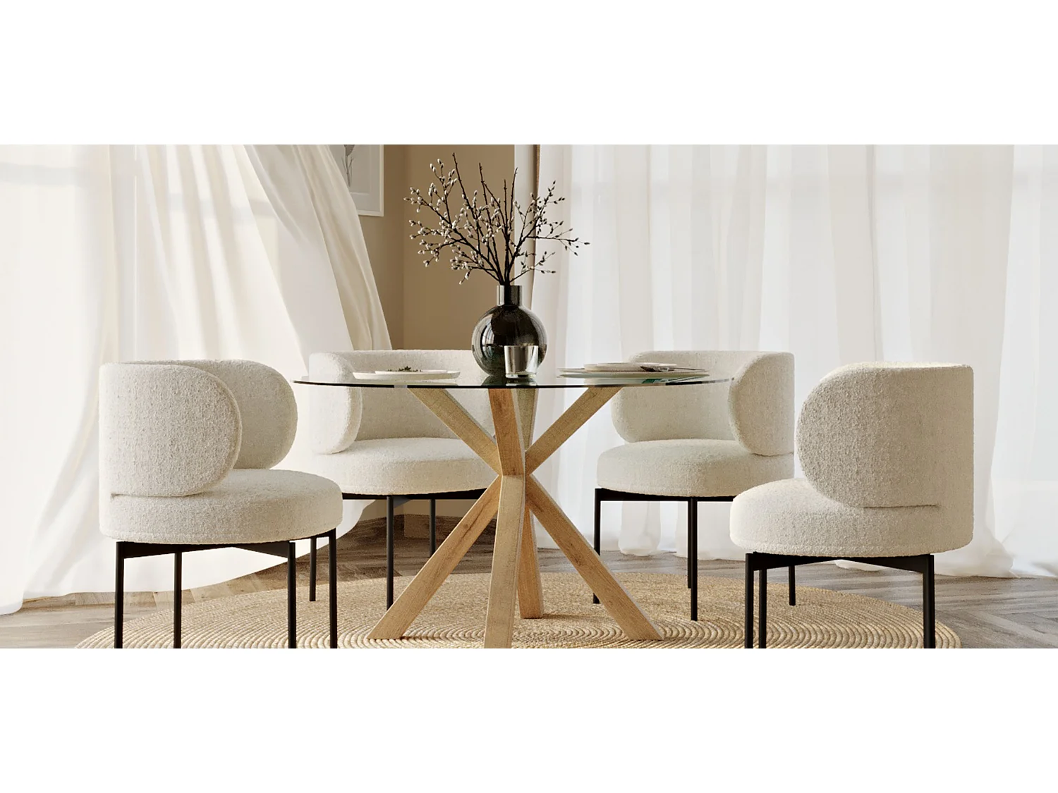 Table à manger ronde - 120CM - Verre  - Tauwa Naturel