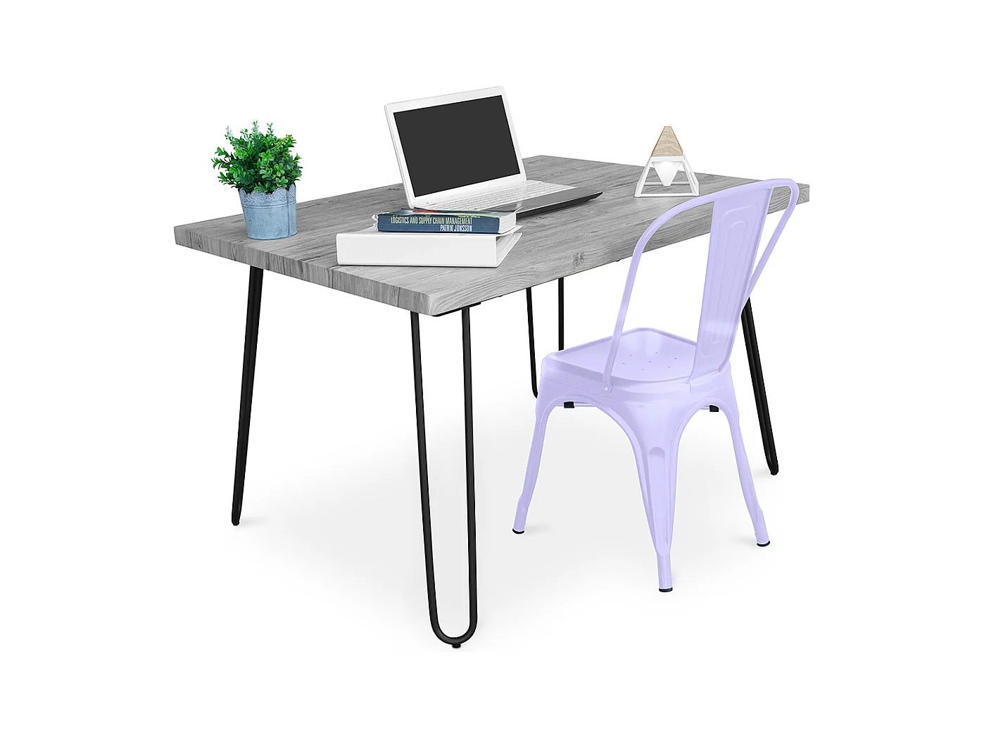 Schreibtischset - Industriedesign 120cm - Hairpin + Esszimmerstuhl - Stylix