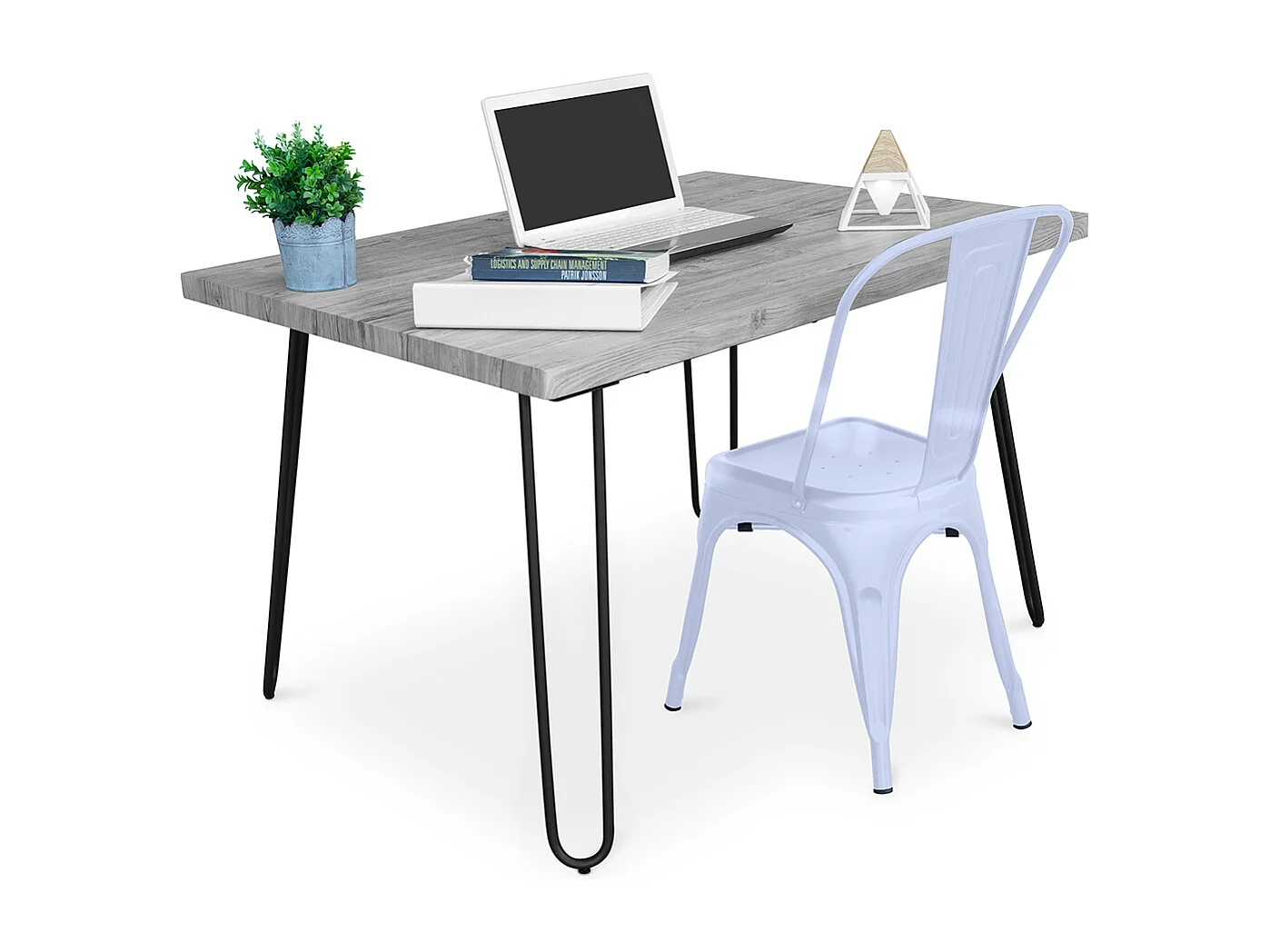 Ensemble de Bureau - Design Industriel 120cm - Hairpin + Chaise de Salle à Manger - Stylix Bleu gris
