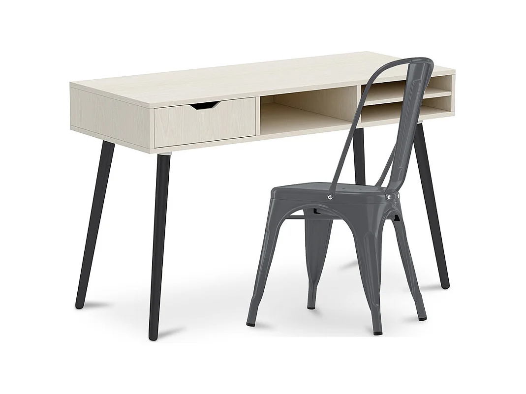 Bureau en Bois - Design Scandinave - Beckett + Chaise de Salle à Manger - Stylix Gris foncé