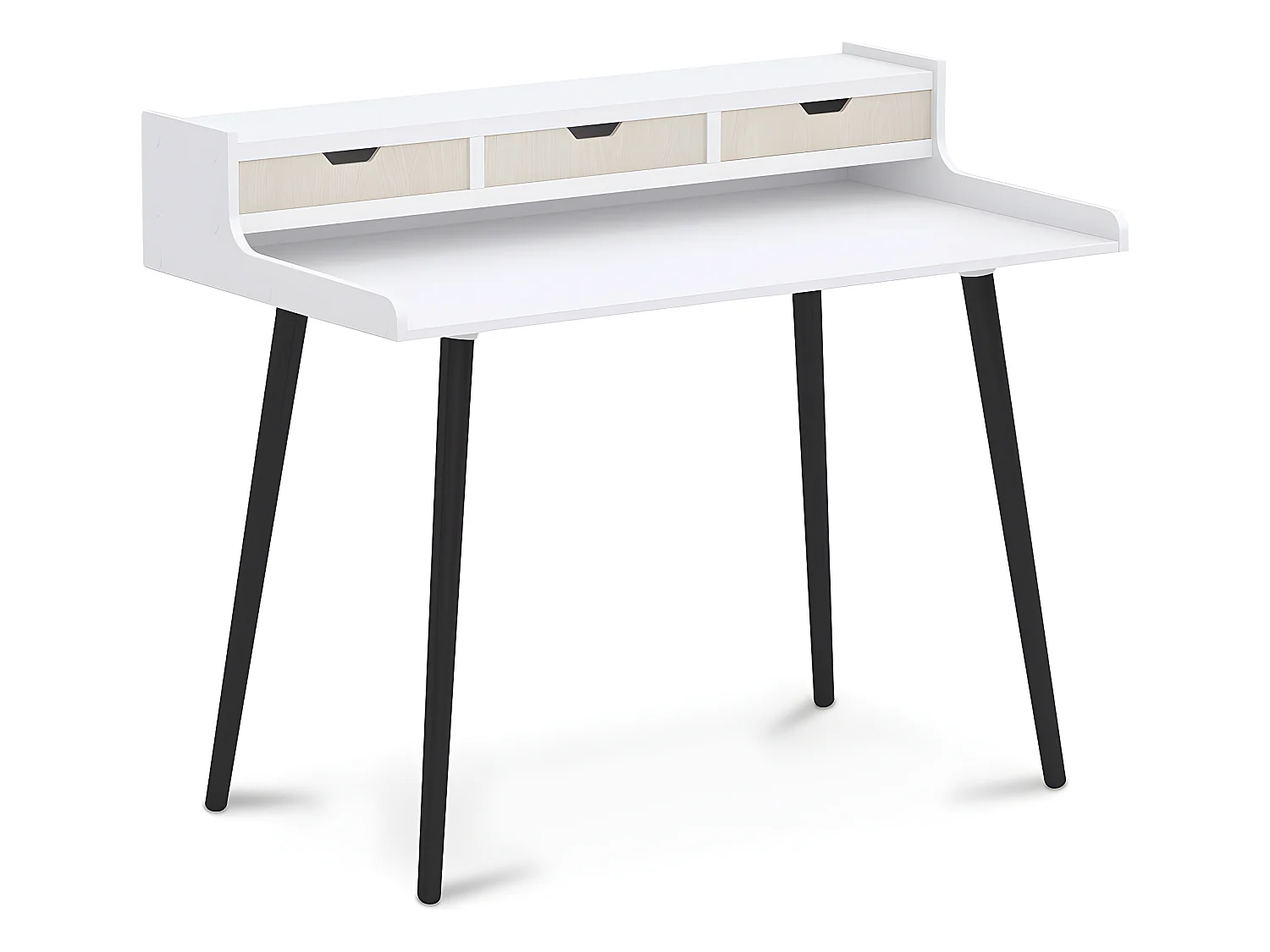 Bureau en Bois avec Tiroirs - Design Scandinave - Thora Bois Naturel / Blanc