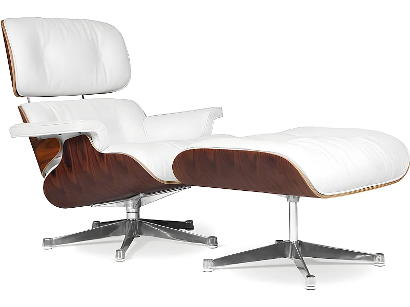 Long Chair & Ottoman Cuir Premium - Palissandre Blanc