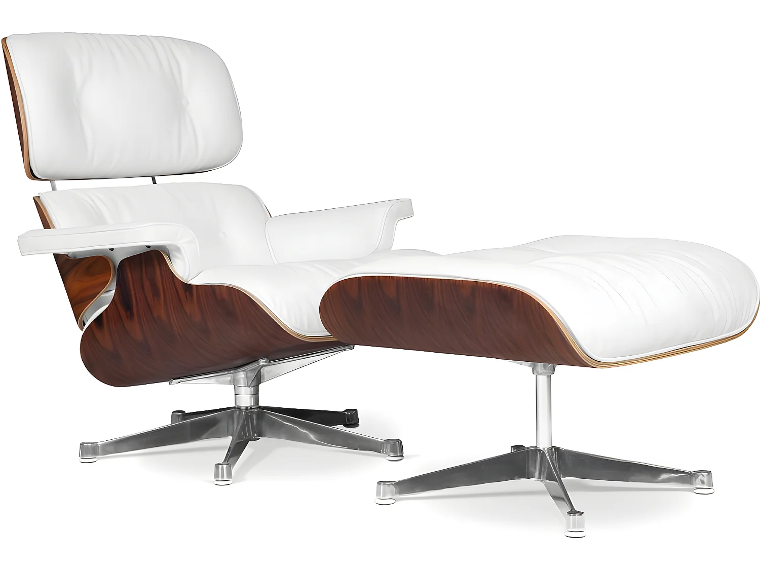 Long Chair & Ottoman Cuir Premium - Palissandre Blanc