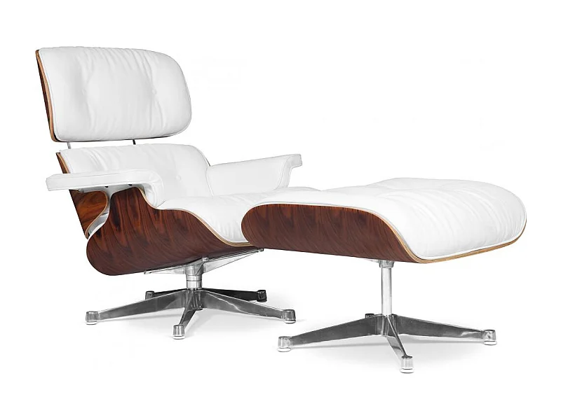 Long Chair & Ottoman Cuir Premium - Palissandre Blanc