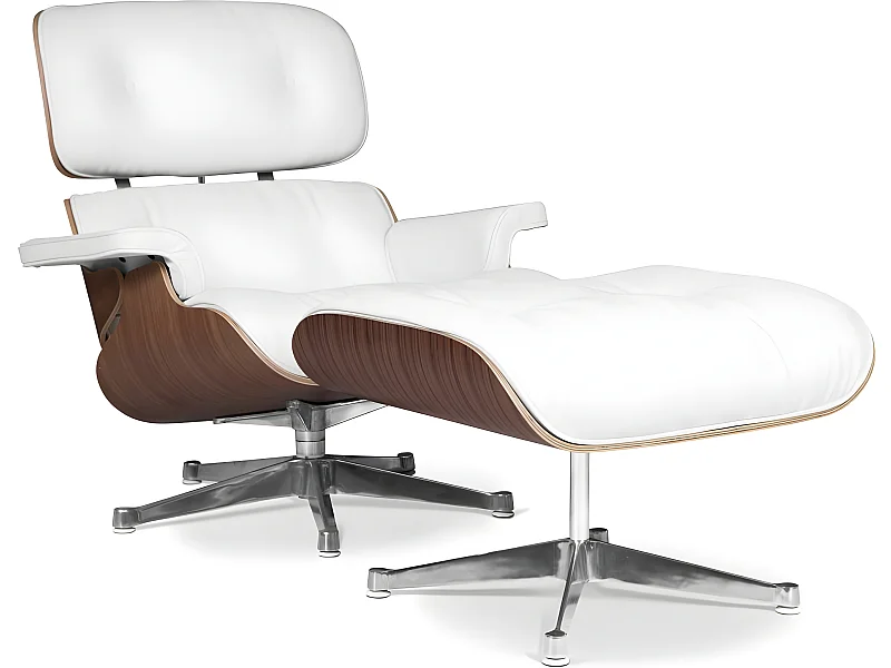 Long Chair & Ottoman Cuir Premium - Noyer Blanc