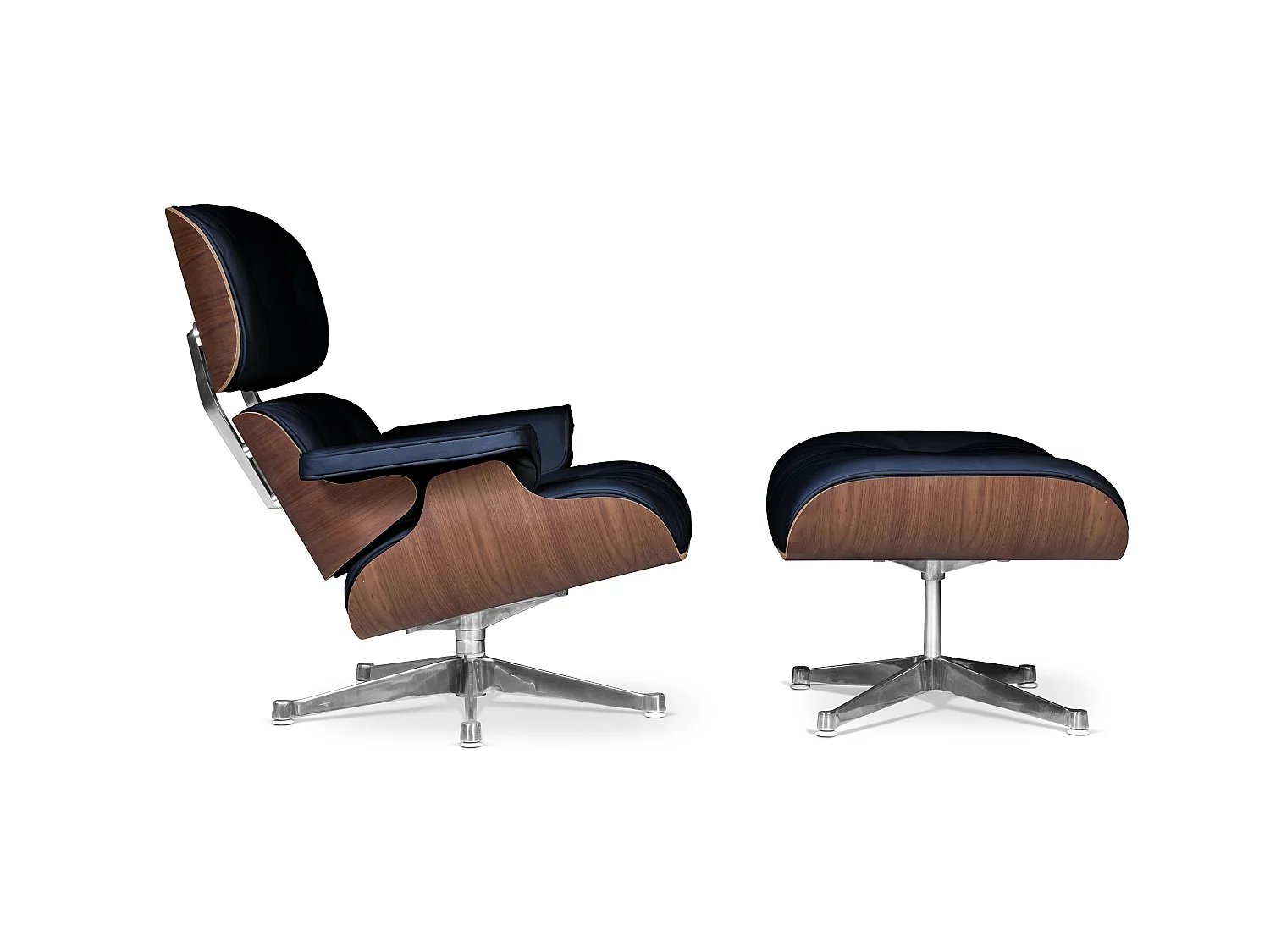 Long Chair & Ottoman Cuir Premium - Noyer Blanc