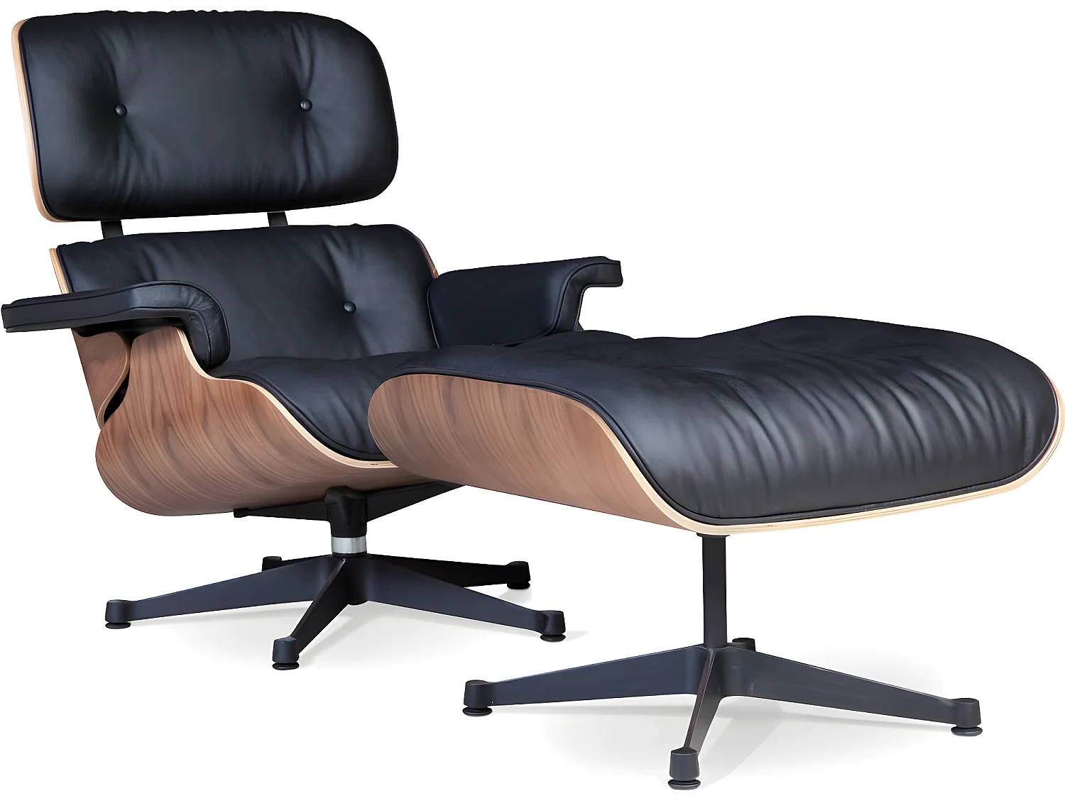 Lounge Chair & Ottoman   - Style -  Cuero Premium - Nogal - Patas negras