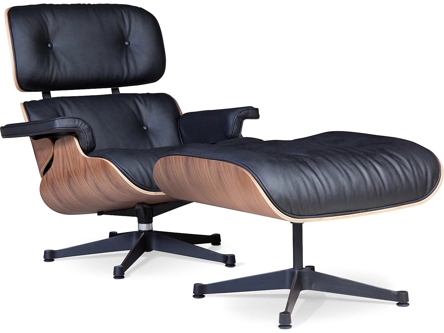 Lounge Chair & Ottoman   - Style -  Cuero Premium - Nogal - Patas negras