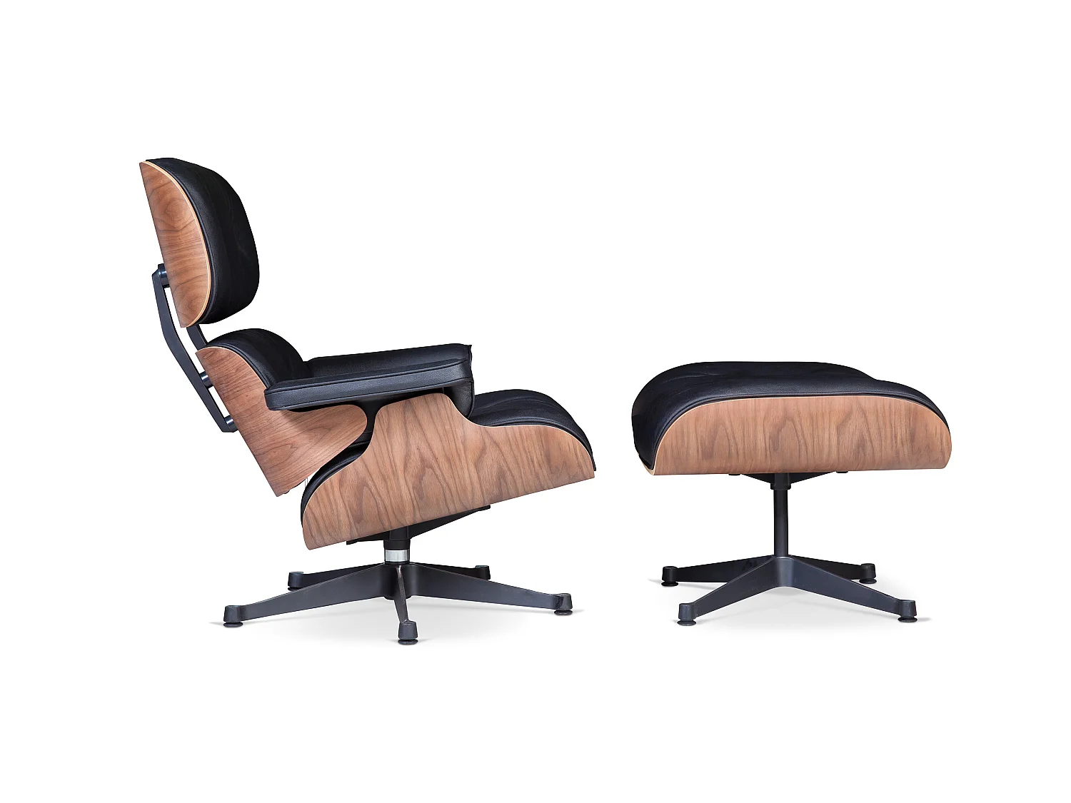 Lounge Chair & Ottoman   - Style -  Cuero Premium - Nogal - Patas negras