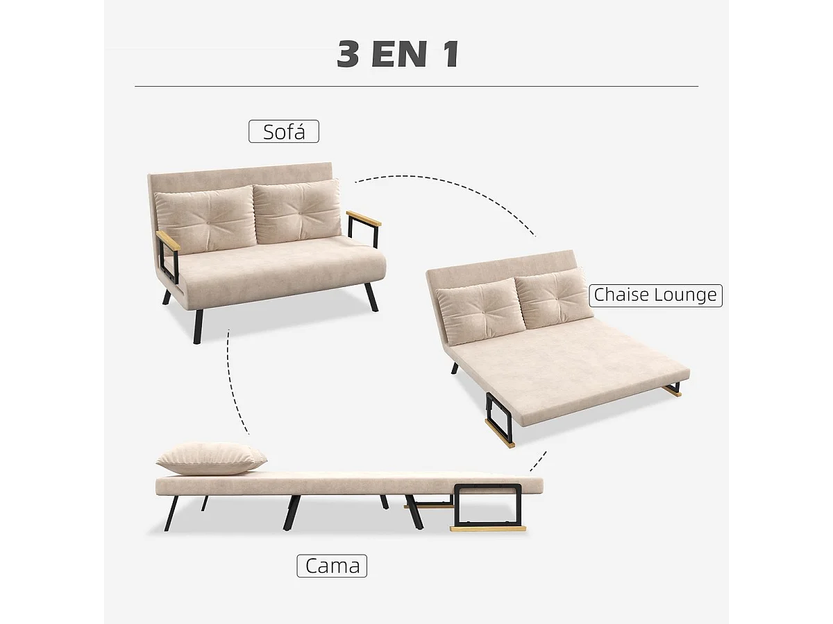 Sofá cama beige 102x73x81 cm HOMCOM